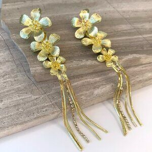 NEW~ Anthropologie Shashi "Botanique" Flower Crystal Fringe Tassel Earrings